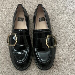 Louise et Cie Black Patent Loafers with Gold Accent